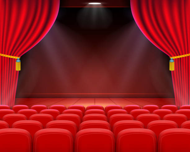 illustrazioni stock, clip art, cartoni animati e icone di tendenza di scena cinema background art, performance on stage. - stage theater theatrical performance curtain seat