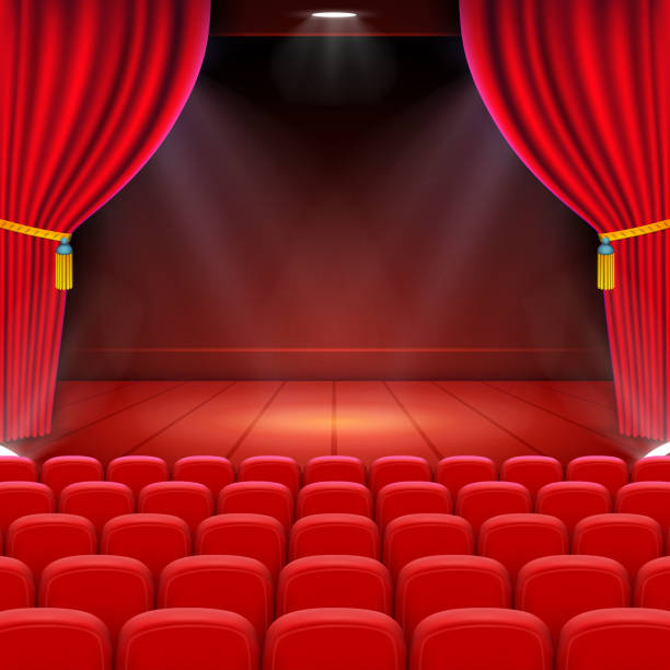 illustrazioni stock, clip art, cartoni animati e icone di tendenza di scena cinema background art, performance on stage. - stage theater theatrical performance curtain seat