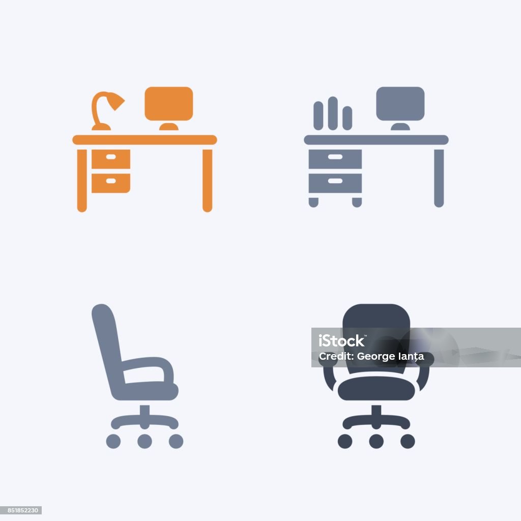Schreibtische & Stühle - Carbon-Symbole - Lizenzfrei Icon Vektorgrafik