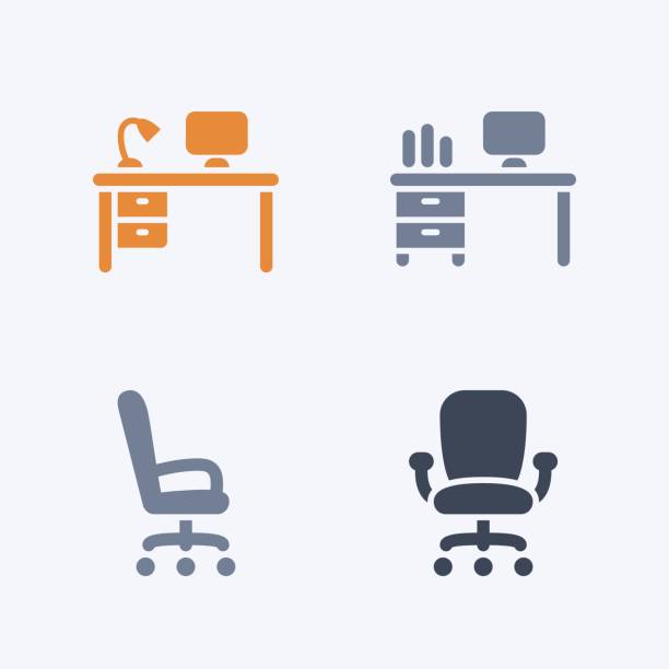 biurka & krzesła - ikony węgla - office chair stock illustrations