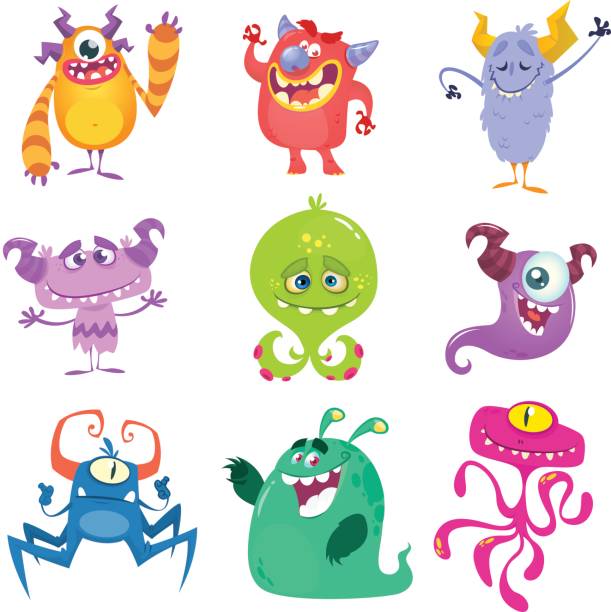 cartoon monster. vektor-set cartoon monster isoliert - monster stock-grafiken, -clipart, -cartoons und -symbole