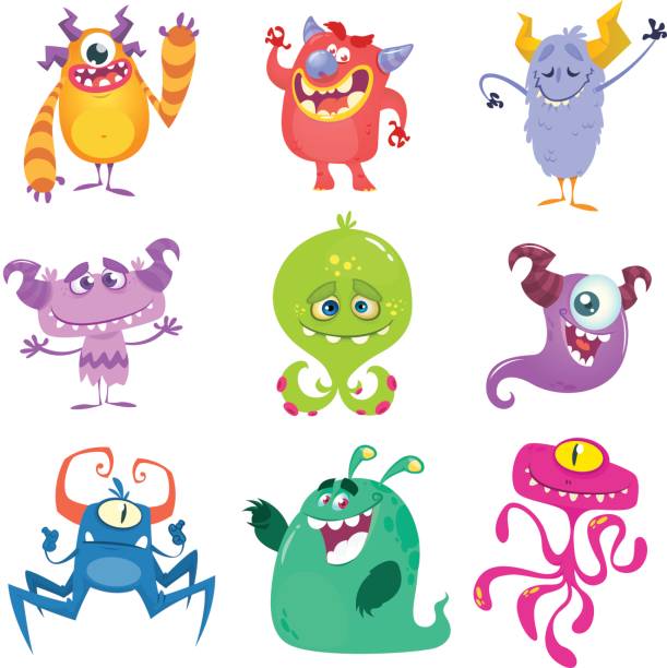 ilustrações de stock, clip art, desenhos animados e ícones de cartoon monsters. vector set of cartoon monsters isolated - monster cartoon bizarre characters