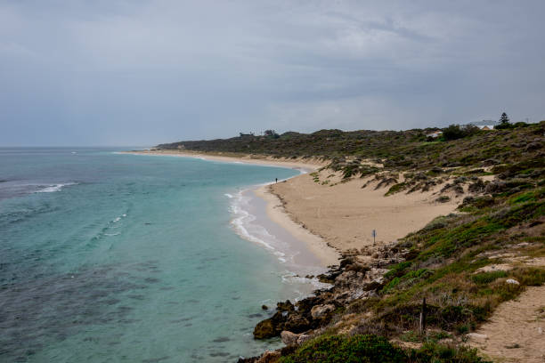 A view of Yanchep beach in cloudy weather, City of Wanneroo, Perth, Western Australia stock photo