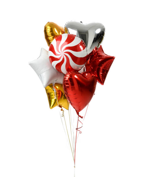 istock Bunch of big white red and gold heart star and candy balloon objects 851860176