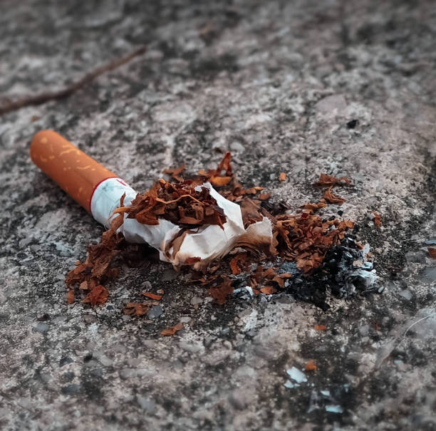 istock Close up the cigarette on grunge surface cement ground floor,in abstract art design,blurry light around. 851870228
