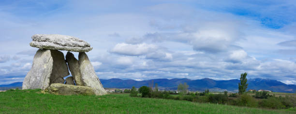 Dolmen in a green meadow in the nature, Basque Country