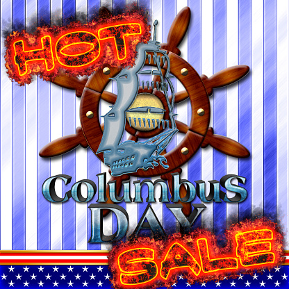 3D, Columbus Day, Blue background for American Holidays in the colors red, white and blue. American Holidays Template.