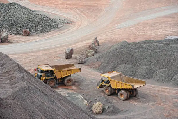 dumper trucks parking in a surface mine. mining industry.