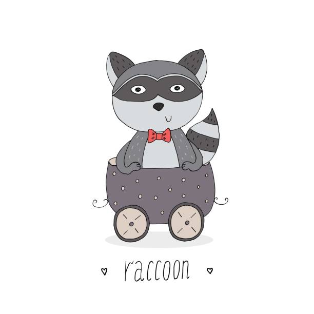 istock Hand drawn Cute raccoon In the trailer. print for kids 851881518