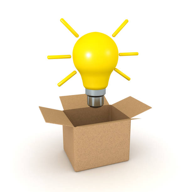 istock 3D illustration of a light bulb emerging from a cardboard box 851882864