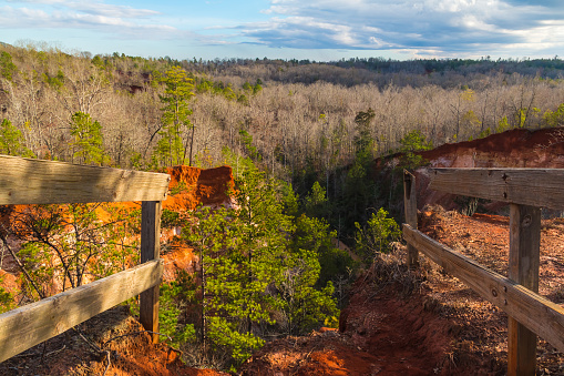 Fences and canyons in Providence Canyon State Park, Georgia, USA