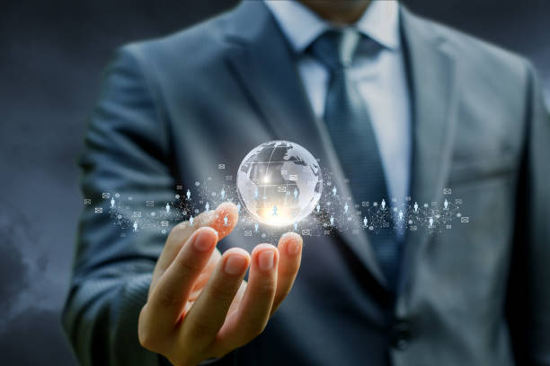istock Business man showing a business network . 851885840