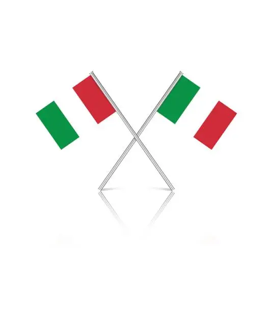 Vector illustration of Tiny Italian Flags on White Reflective Background