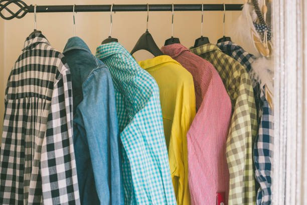 istock color linen shirts on hangers 851889306
