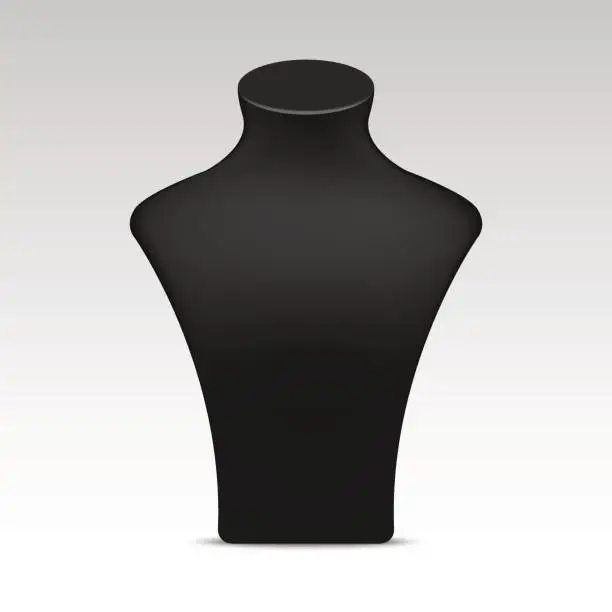 Vector illustration of Black necklace mannequin stand for jewelry. Vector close up  .