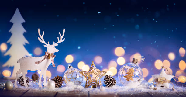 istock Christmas Card - Snowy Ornament With Pine Cones And Lights 851892222