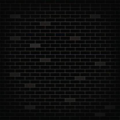 Dark wall black bricks. Grunge stonewall. Vector background.