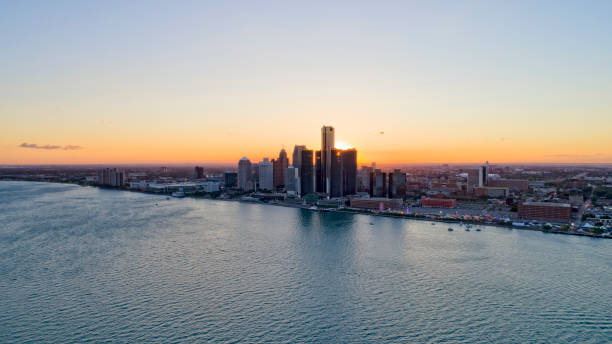 istock Detroit Aerial view sunset 851893920