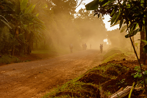A very dusty road around the Sipi falls in the Mount Elgon national park in Uganda