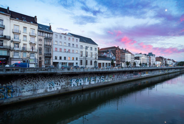 Brussels, Belgium - July 31, 2017: Brussels-Charleroi Canal or also Charleroi Canal in Brussels in evening time