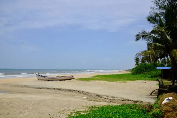 Deserted Beach in Goa with Fishing Boats