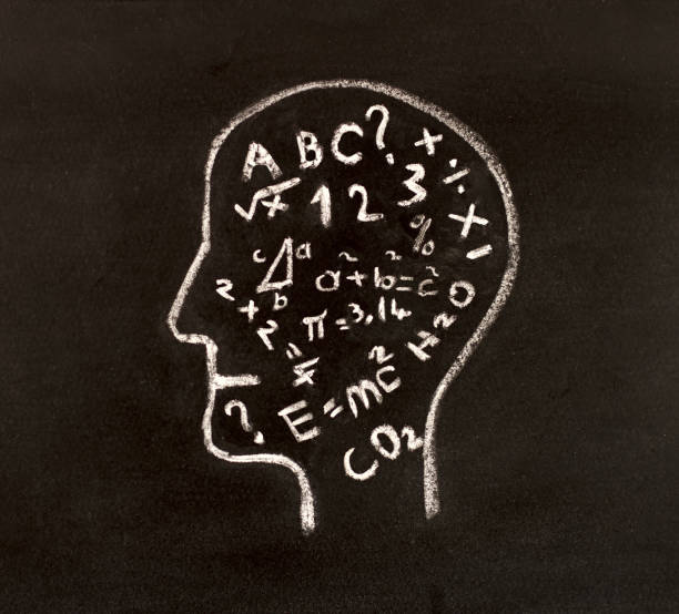 istock Hand drawing human head shape with chalk  on blackboard and various formulas 851900754