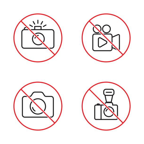 ilustraciones, imágenes clip art, dibujos animados e iconos de stock de no hay foto y videos señales en fondo blanco - prohibido fotos