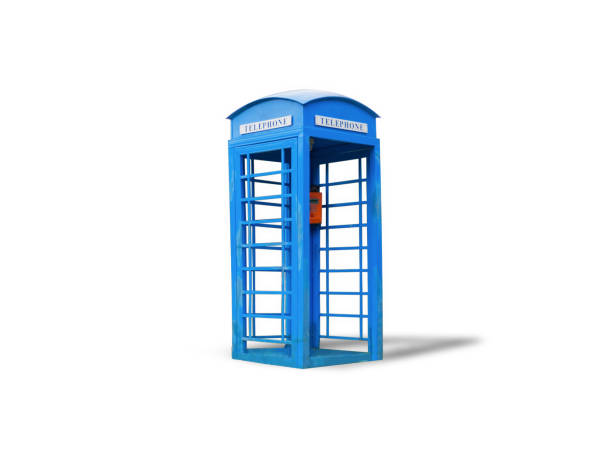 블루 전화 상자, 클리핑 경로와 흰색 배경에 고립. - telephone booth 뉴스 사진 이미지