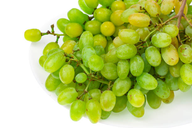 istock Branch of green grapes on white background 851904376