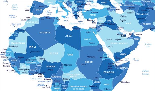 North Africa map - Blue Spot - curves 10 North Africa Map - Detailed Vector Illustration western sahara stock illustrations