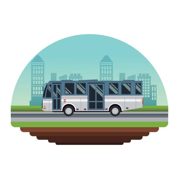 istock white background circular irregular frame with color scene city landscape with bus vehicle transport in street 851907598