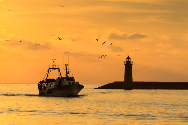 Fishing Boats Returning to Port stock photo