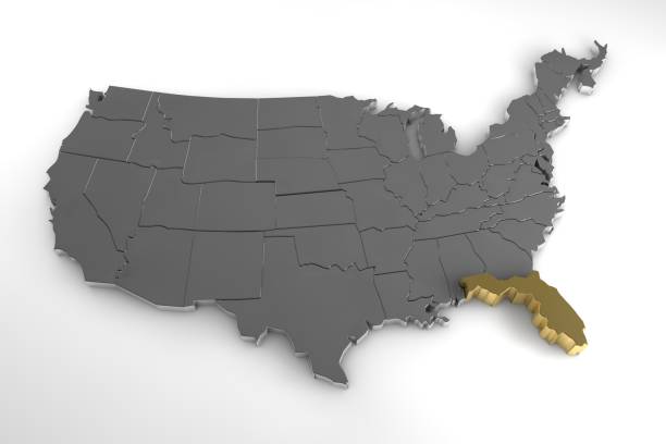 istock United States of America, 3d metallic map, with Florida state highlighted. 3d render 851909448