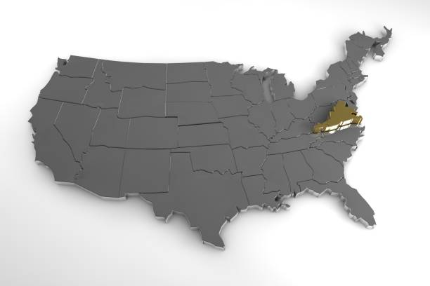 istock United States of America, 3d metallic map, with Virginia state highlighted. 3d render 851909452