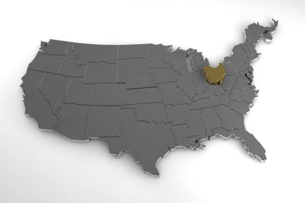 istock United States of America, 3d metallic map, with Ohio state highlighted. 3d render 851909842