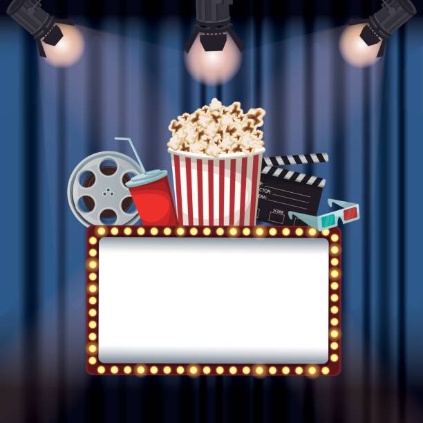 istock color background stage cinema curtain with spotlights billboard banner with elements film movie 851910070