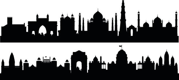 indien (alle gebäude sind fahrbar und complete) - delhi new delhi panoramic india stock-grafiken, -clipart, -cartoons und -symbole