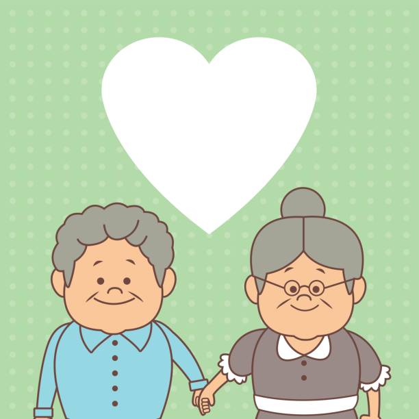 노인 부부 손 행복 한 조부모의 날을 개최 컬러 점선된 배경 카드 - senior adult grandmother grandfather cards stock illustrations