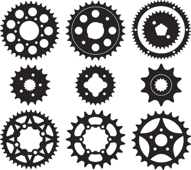 기어 휠 아이콘 세트 - bicycle chain chain gear bicycle stock illustrations