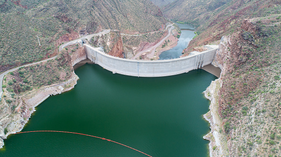 A hydroelectric dam in the desert, Roosevelt Dam serves millions of people in Arizona's metropolitan areas. Built in 1911, the dam is operated by the Salt River Project.