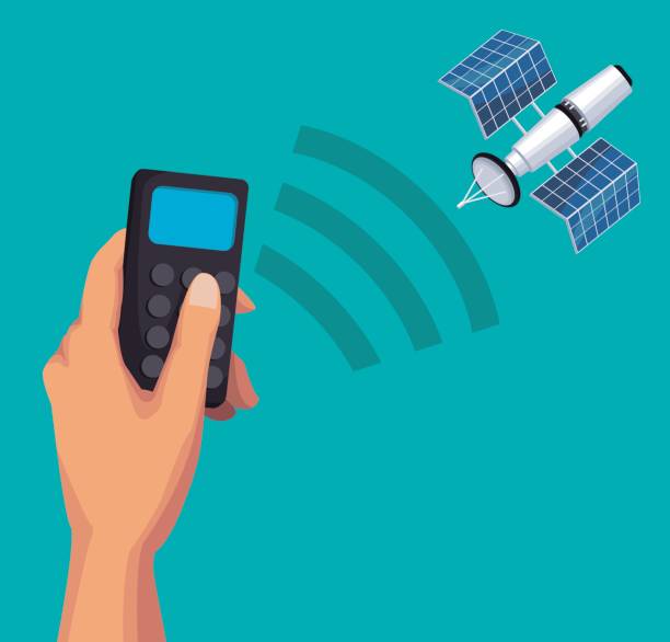 istock color background of hand holding a remote control with satellite search signal 851921278