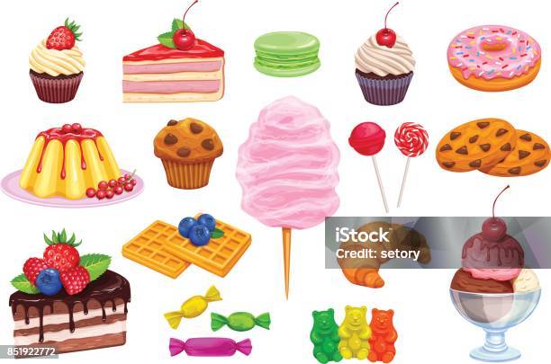 Vetores de Vector Set Ícones De Confeitaria E Doces e mais imagens de Sobremesa - Sobremesa, Vector, Comida Doce