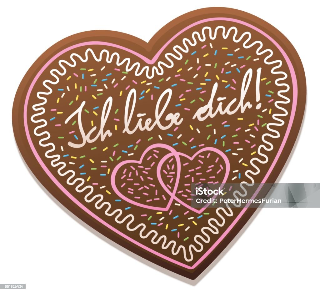 ICH LIEBE DICH - bahasa Jerman untuk I love you - ditulis di hati roti jahe khas bavaria dari Oktoberfest asli di Munich. Ilustrasi vektor terisolasi pada latar belakang putih. - Bebas Royalti Bentuk hati vektor stok ICH LIEBE DICH - bahasa Jerman untuk I love you - ditulis di hati roti jahe khas bavaria dari Oktoberfest asli di Munich. Ilustrasi vektor terisolasi pada latar belakang putih. - Bebas Royalti Bentuk hati vektor stok