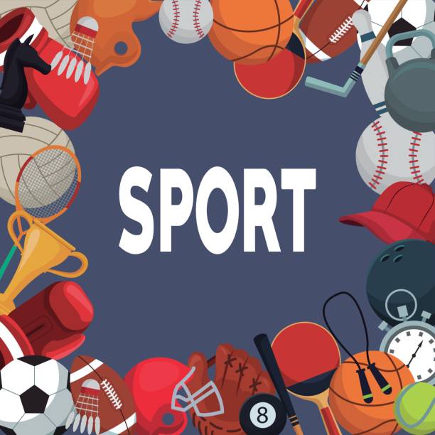 ilustraciones, imágenes clip art, dibujos animados e iconos de stock de fondo de color con la frontera del deporte de elementos - shoe bow baseball sport