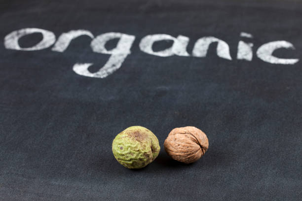 Organic walnut and writing on the blackboard