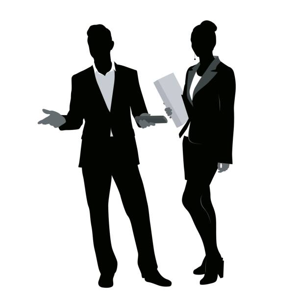 person presenting clipart Presentation Team Business people working as a team and doing a presentation person presenting silhouette stock illustrations