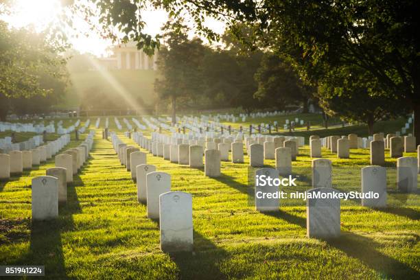 Sun Sets Over Arlington Cemetery Stock Photo - Download Image Now - Cemetery, Arlington National Cemetery, Funeral