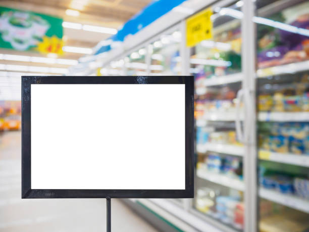istock blank board with blur supermarket for background 851948620