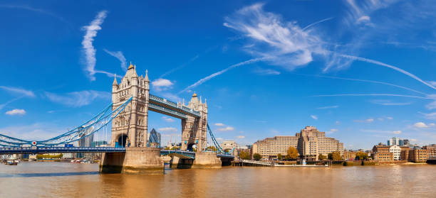 istock Panoramic image of Tower Bridge in London on a bright sunny day 851951236
