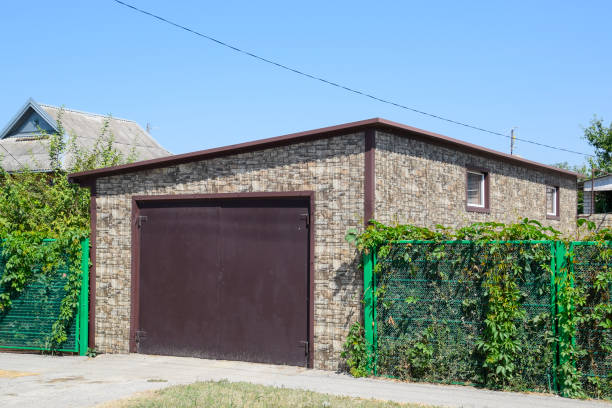 istock Car garage of corrugated metal profile. 851951730